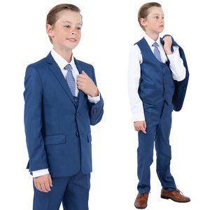 Perry Ellis Boys Sharkskin 5pc Suit, Blue